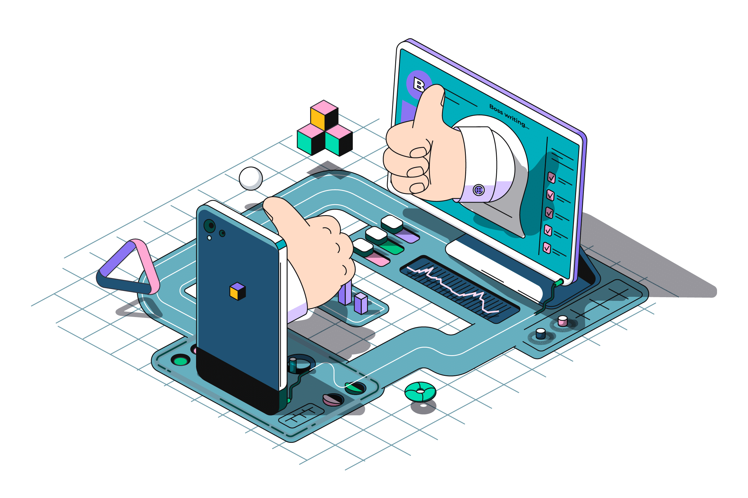 What to Expect graphic of two thumbs up coming up from screens